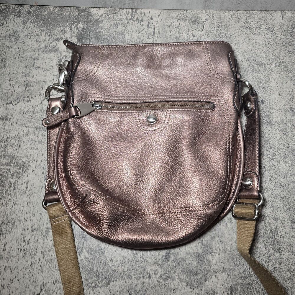 B. MAKOWSKY SOFT PEBBLE LEATHER BRONZE METALLIC CROSS BODY BAG HANDBAG MESSENGER